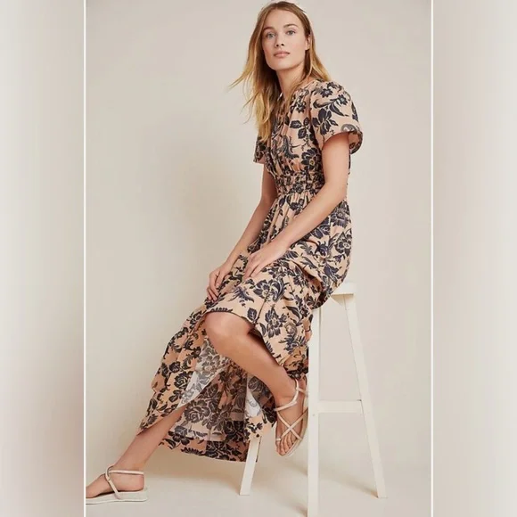 Anthropologie Somerset Tiered Maxi Dress in Brown Motif Women's Size XLP Anthropologie Somerset Tiered Maxi Dress in Brown Motif Women's Size XLP